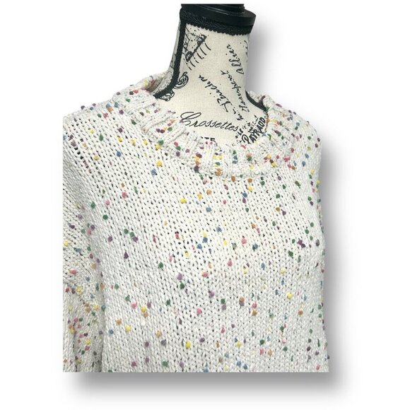 Seven7 Beige Confetti Chunky Knit Sweater Crew Neck Academia Preppy Size Large - Picture 5 of 10